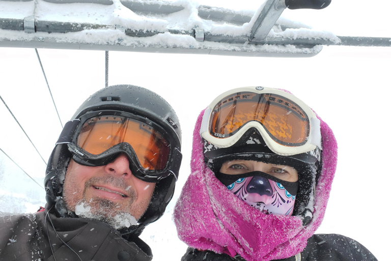 Rob and Wendy Nadolny skiing in Steamboat Springs, Colorado